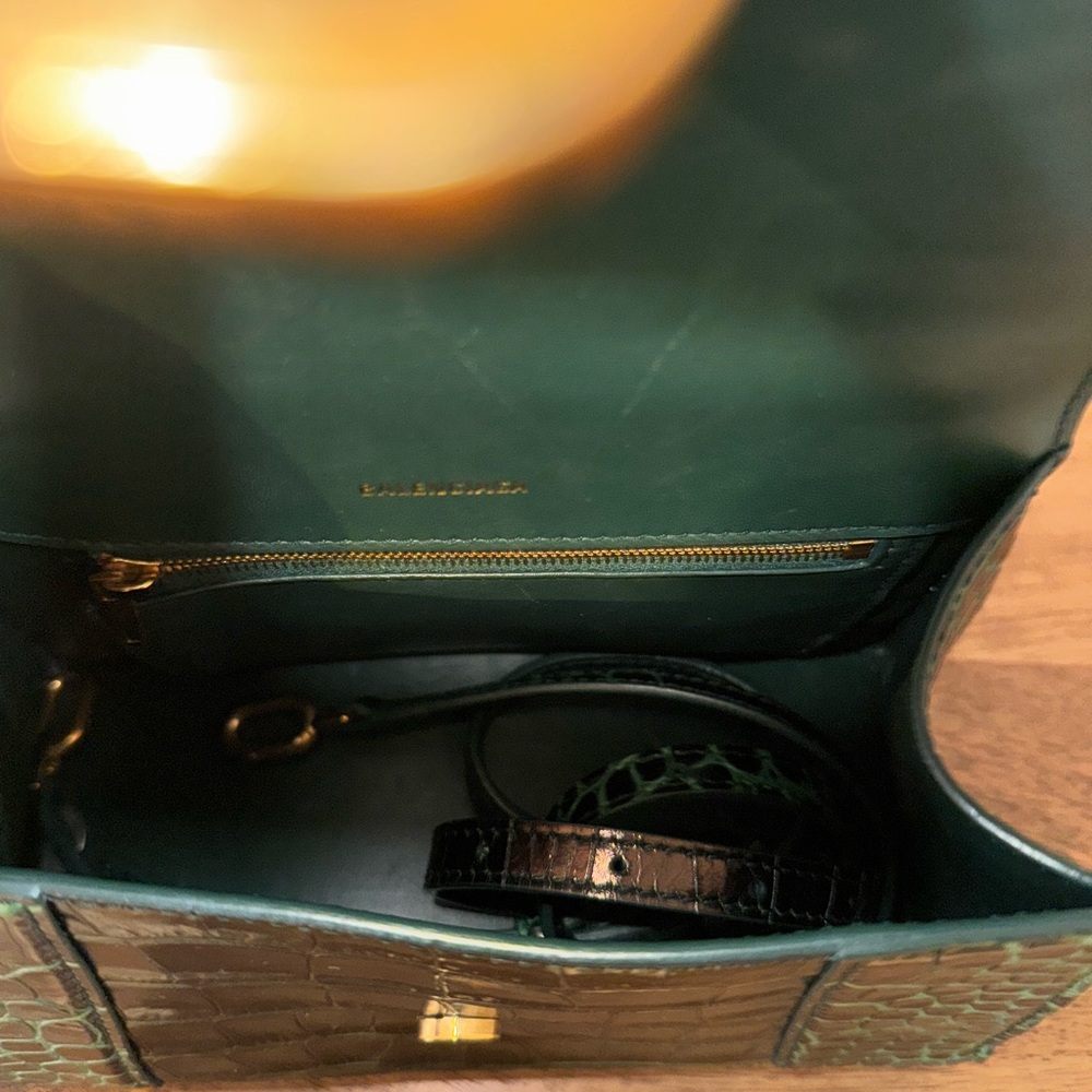 Balenciaga Hourglass Green and Black Croc-Embossed Calfskin Leather Handbag (S) - Picture 7 of 8
